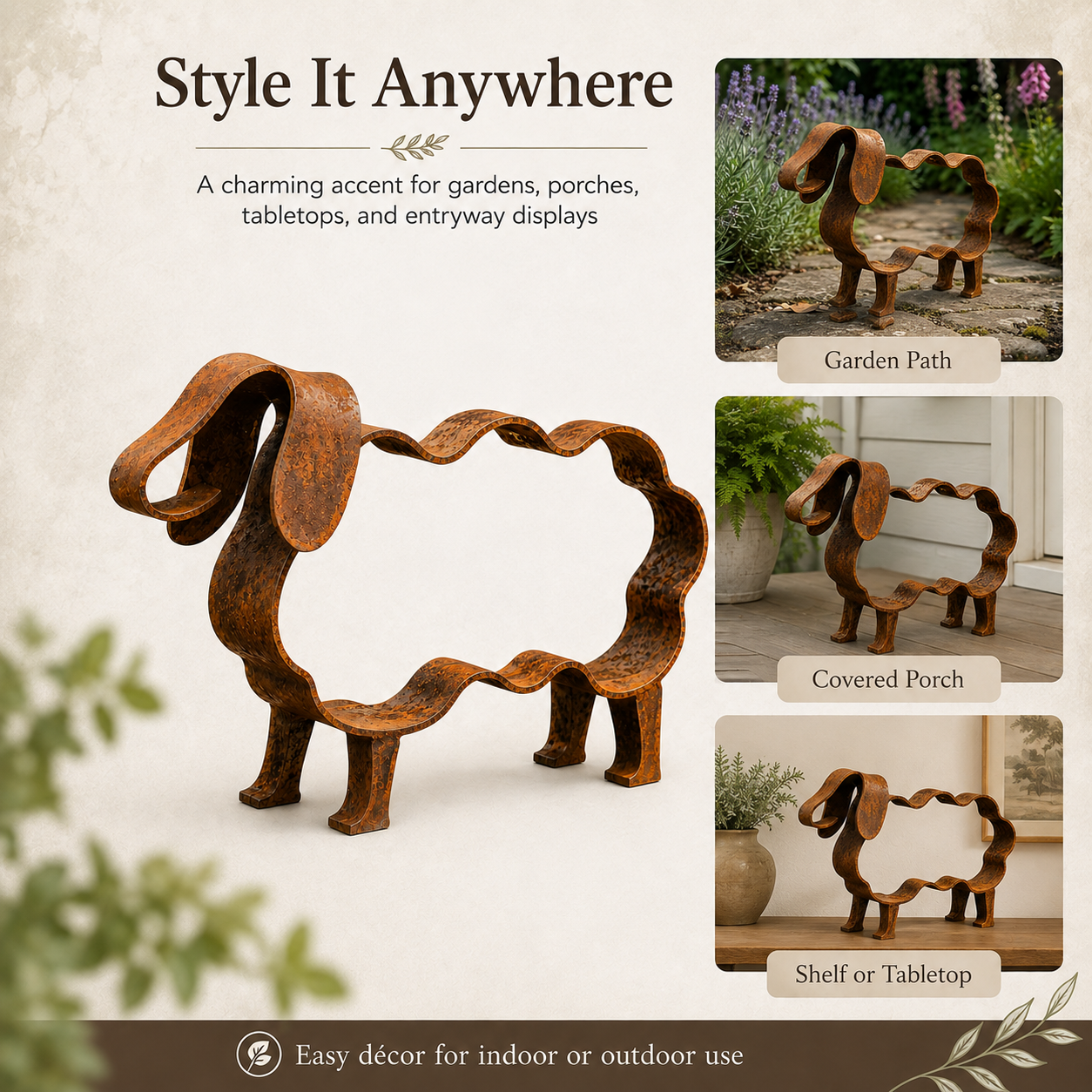 Rustic Metal Sheep Sculpture – Abstract Farmhouse Animal Decor