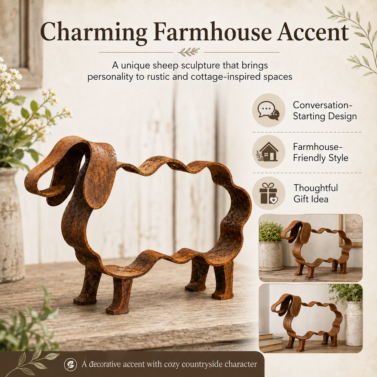 Rustic Metal Sheep Sculpture – Abstract Farmhouse Animal Decor