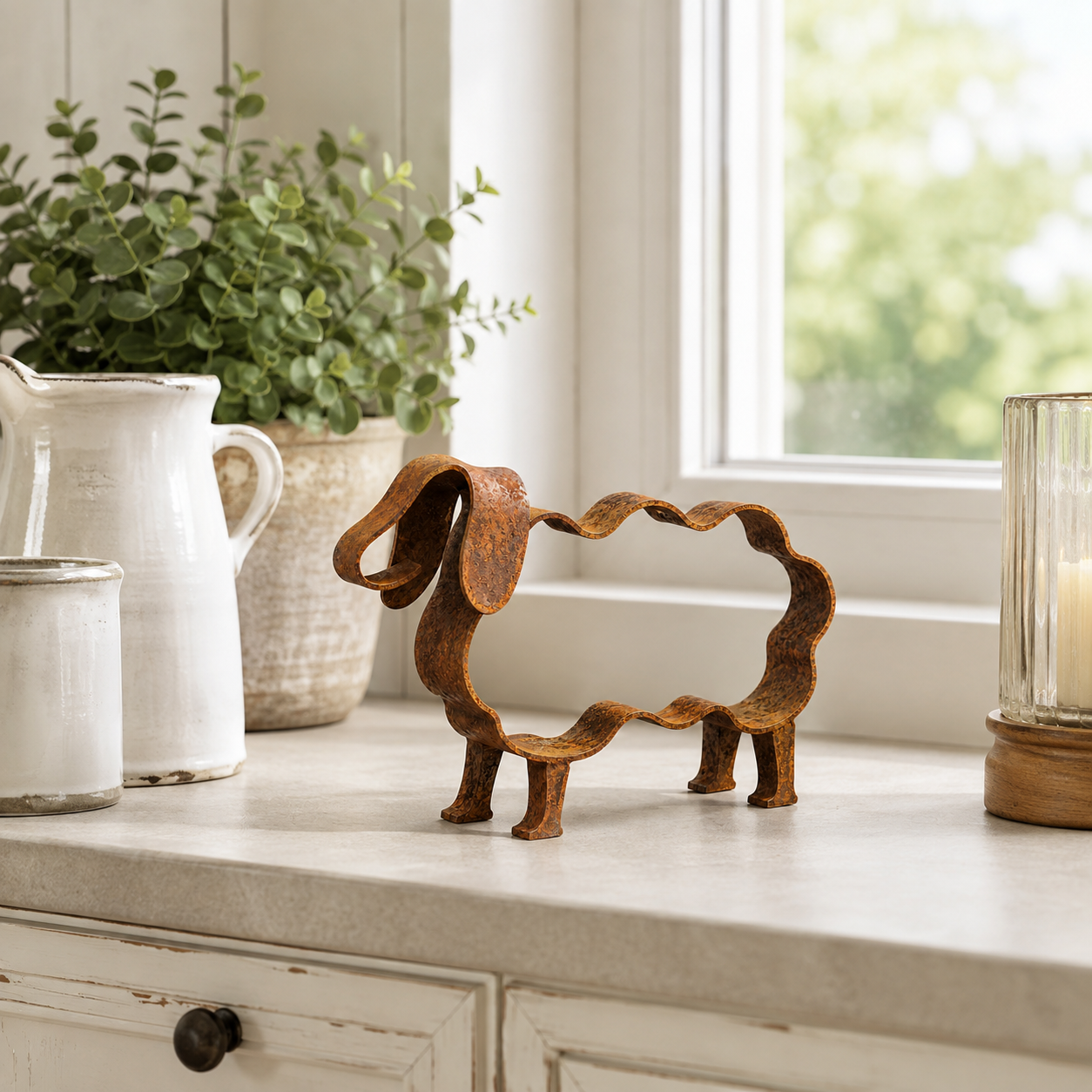 Rustic Metal Sheep Sculpture – Abstract Farmhouse Animal Decor