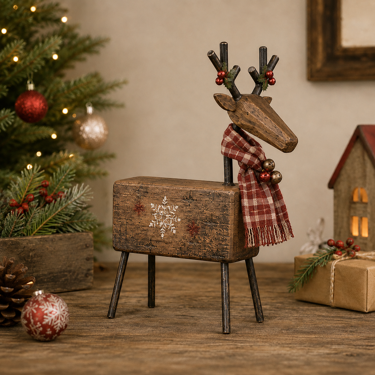 Rustic Christmas Reindeer Tabletop Decor