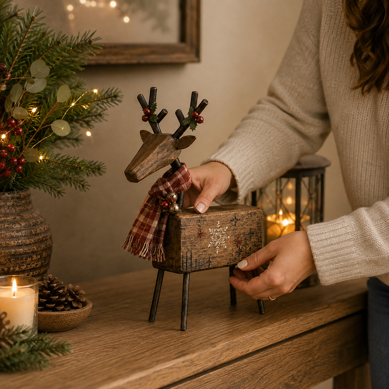 Rustic Christmas Reindeer Tabletop Decor