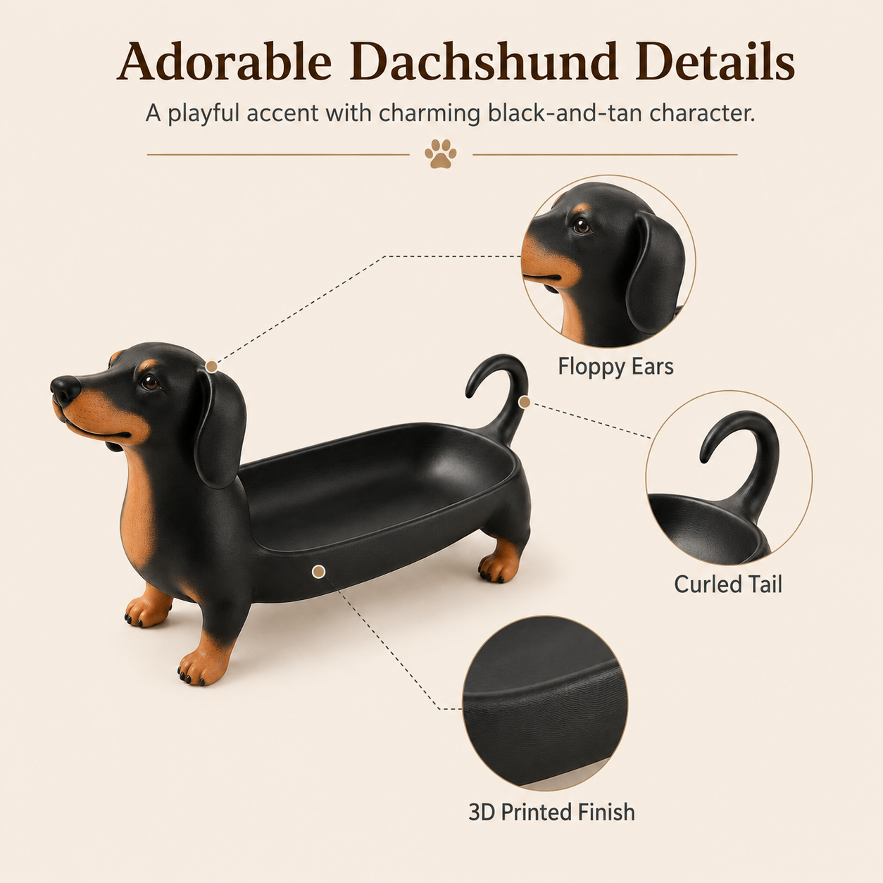 🐾 Dachshund Tray – Cute Dog Shaped Catchall Organizer for Keys, Jewelry & Small Items