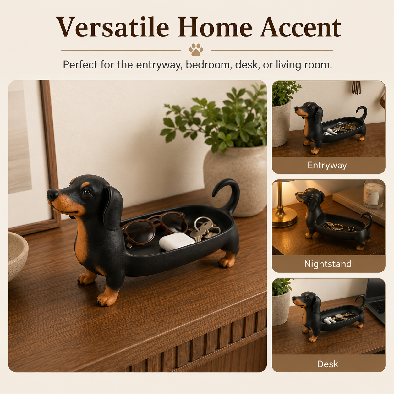 🐾 Dachshund Tray – Cute Dog Shaped Catchall Organizer for Keys, Jewelry & Small Items