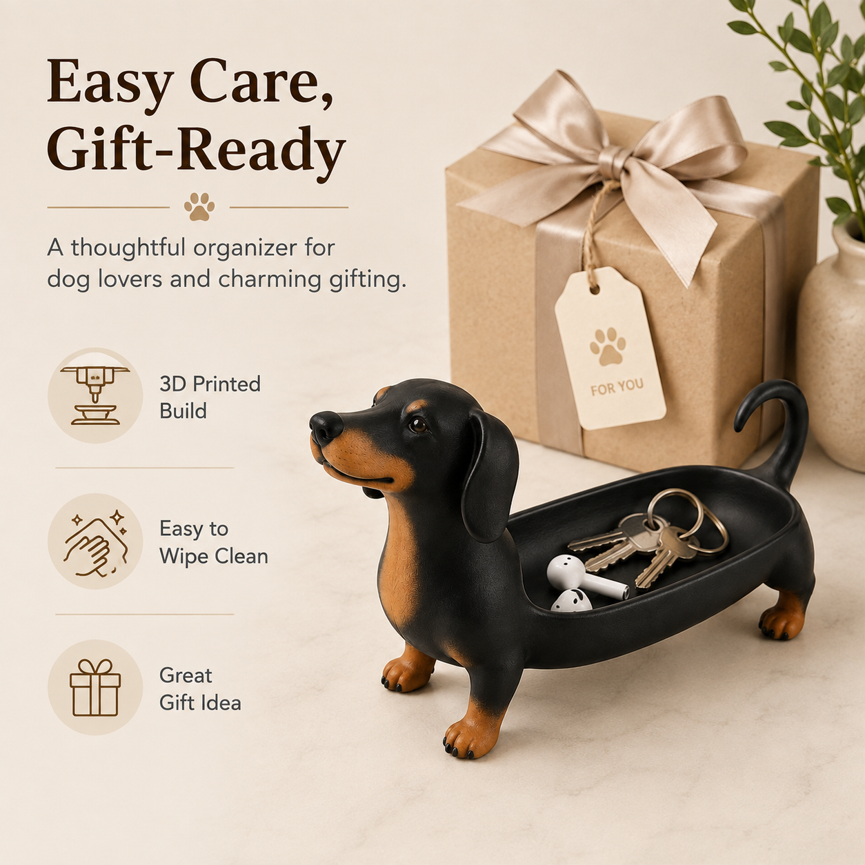 🐾 Dachshund Tray – Cute Dog Shaped Catchall Organizer for Keys, Jewelry & Small Items
