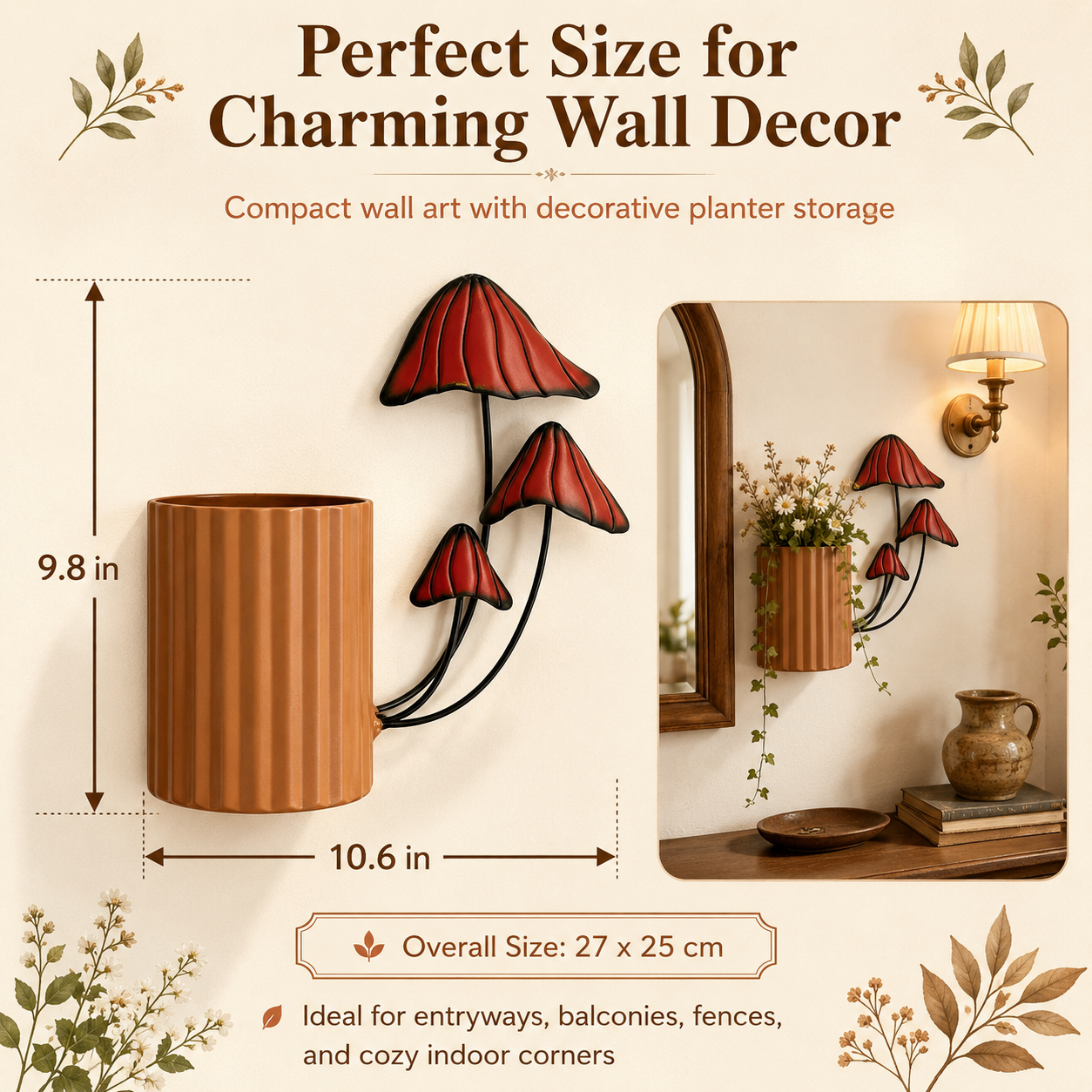 🌿 Vintage Mushroom Wall Planter 