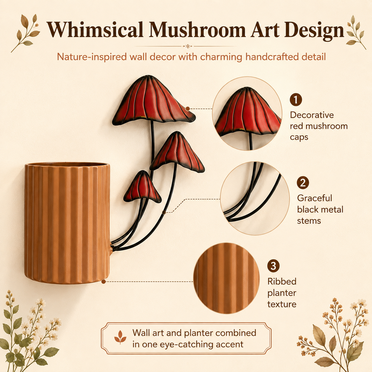 🌿 Vintage Mushroom Wall Planter 