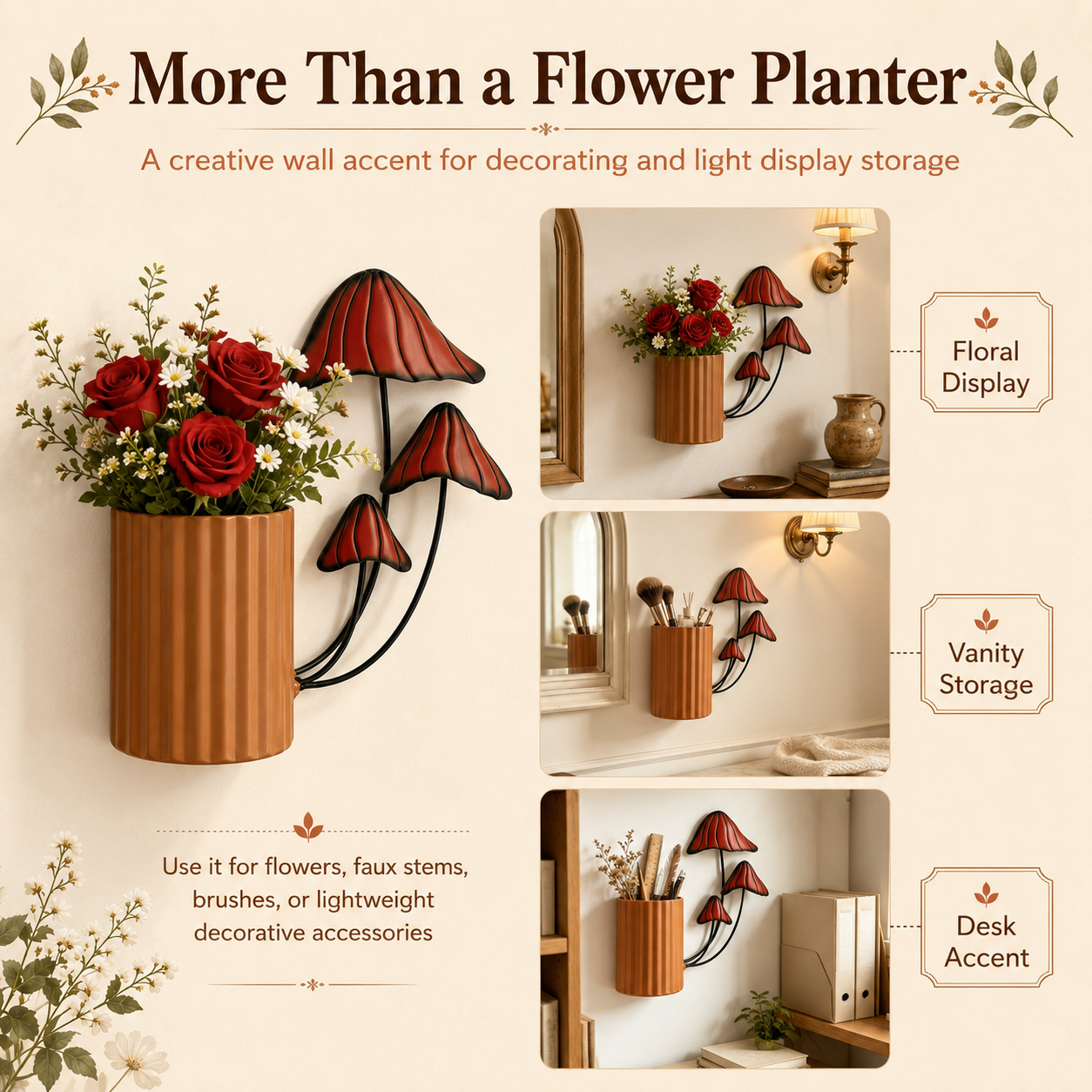 🌿 Vintage Mushroom Wall Planter 