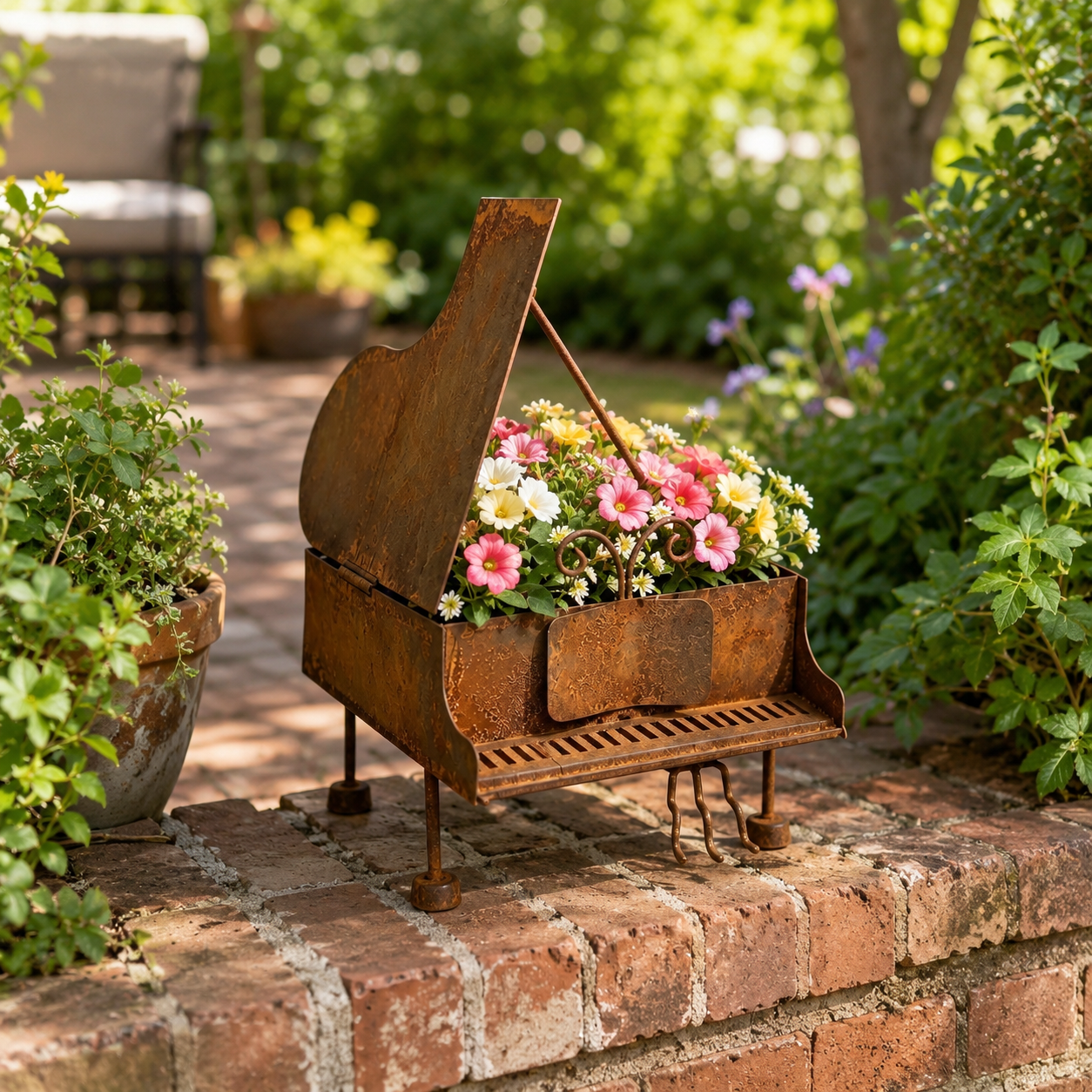 Vintage Piano Planter Decorative Flower Pot, Rustic Iron Music Garden Decor for Home, Patio & Office
