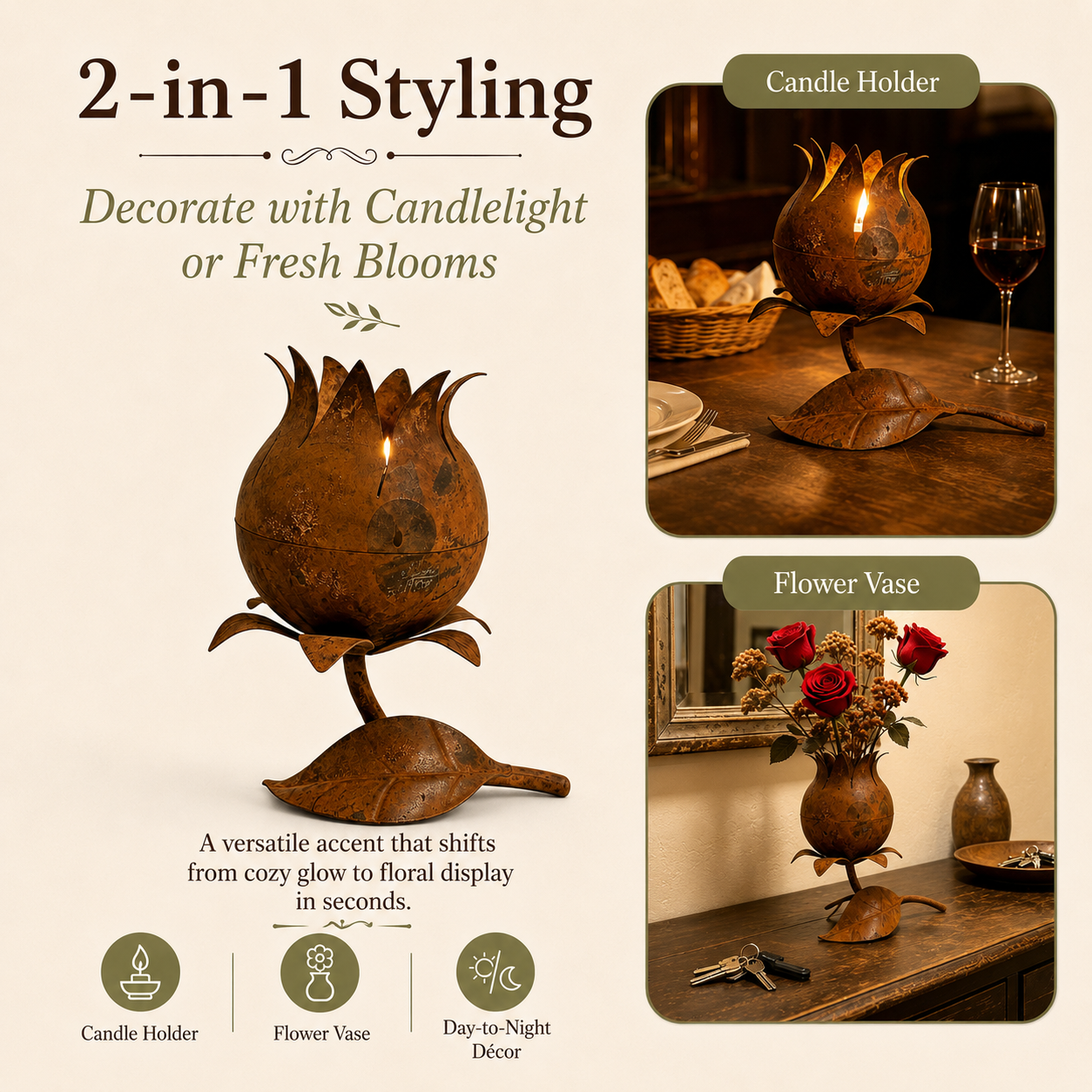 Vintage Bloom Candle Holder & Vase