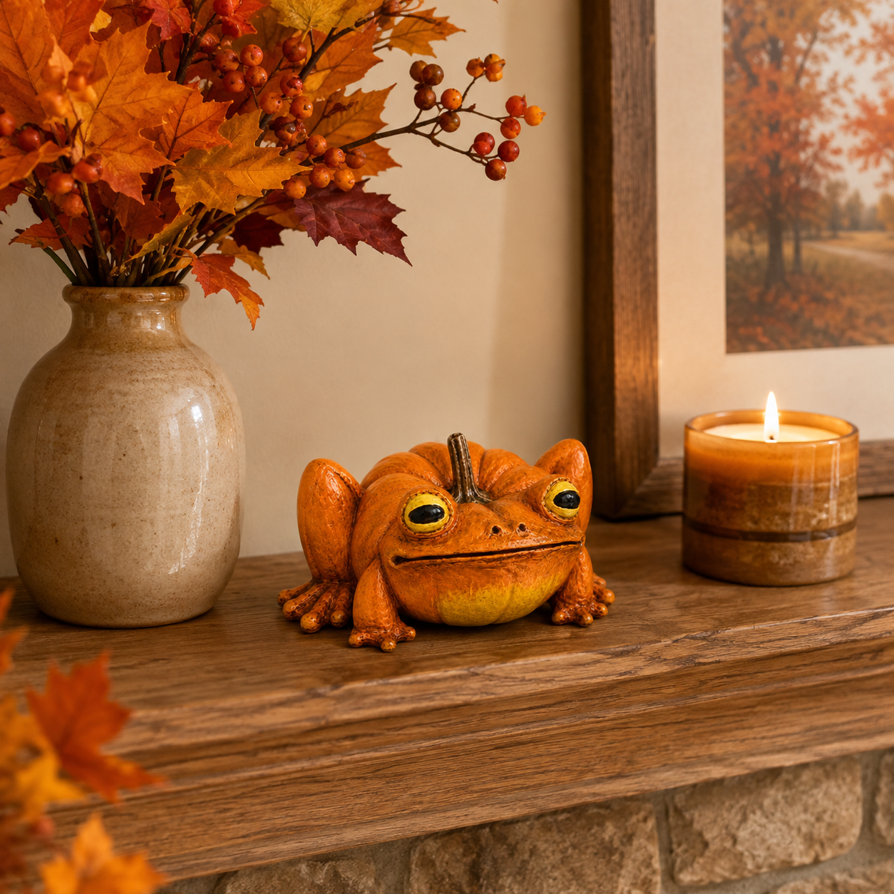 Pumpkin Frog Decorative Figurine