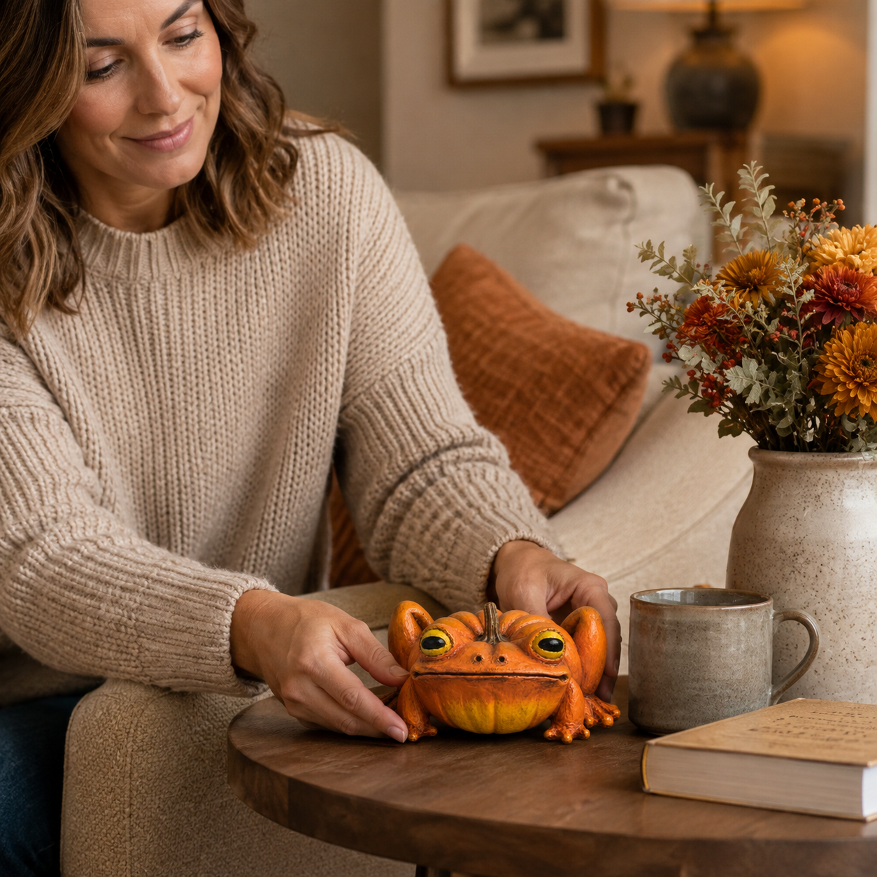 Pumpkin Frog Decorative Figurine