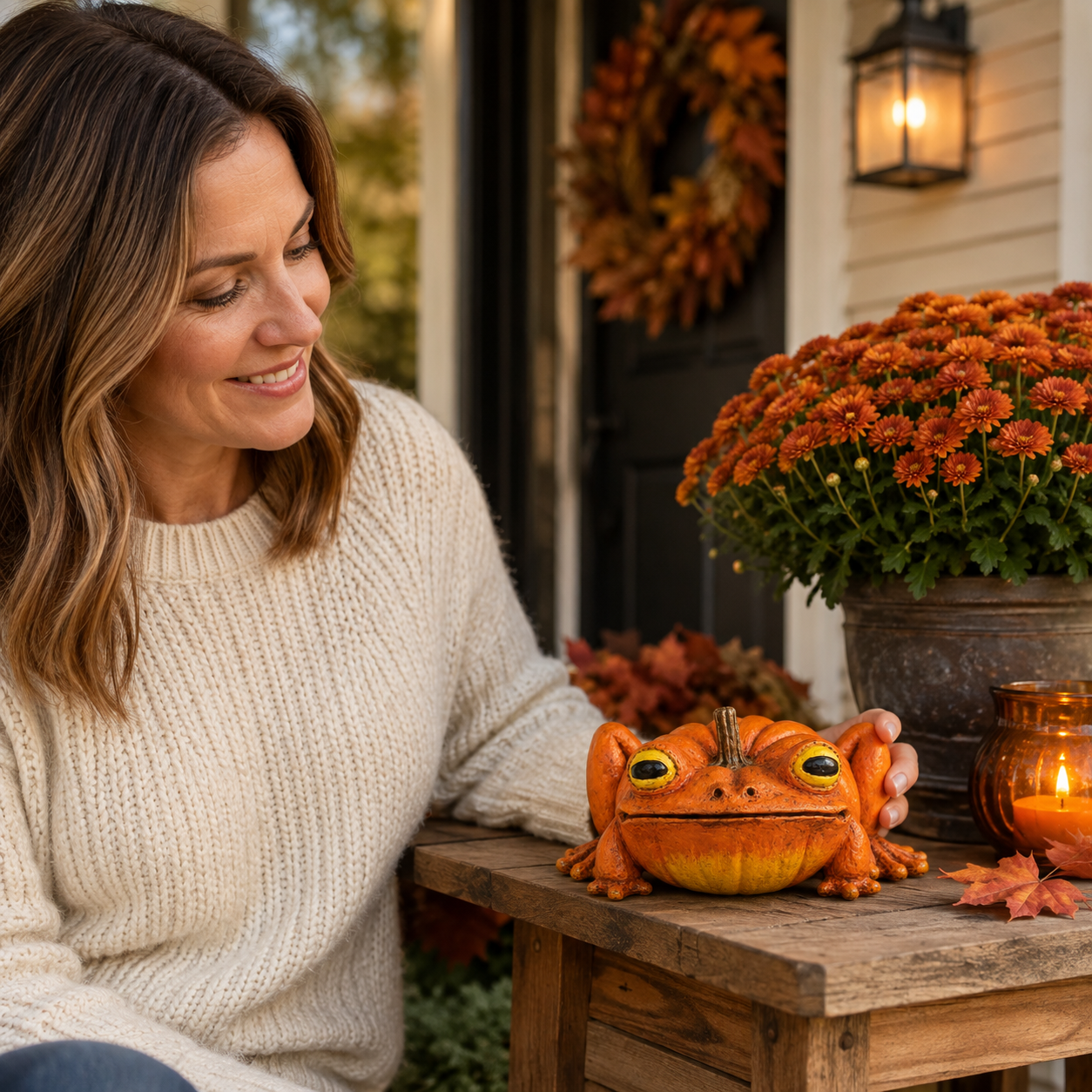 Pumpkin Frog Decorative Figurine