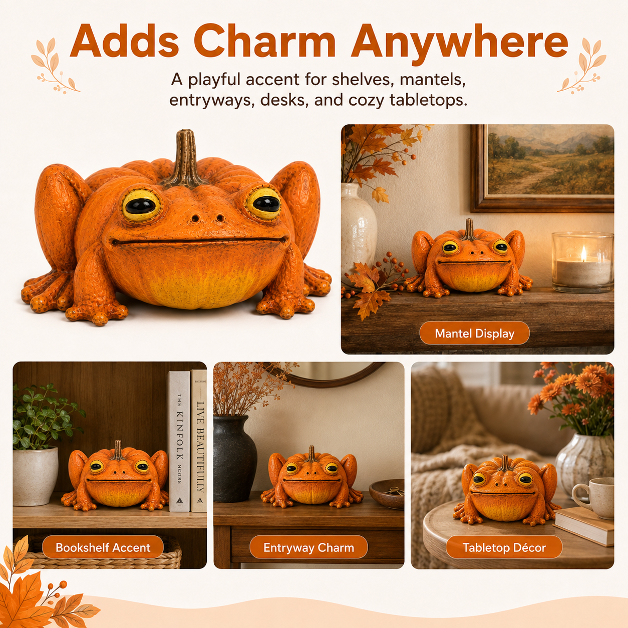 Pumpkin Frog Decorative Figurine
