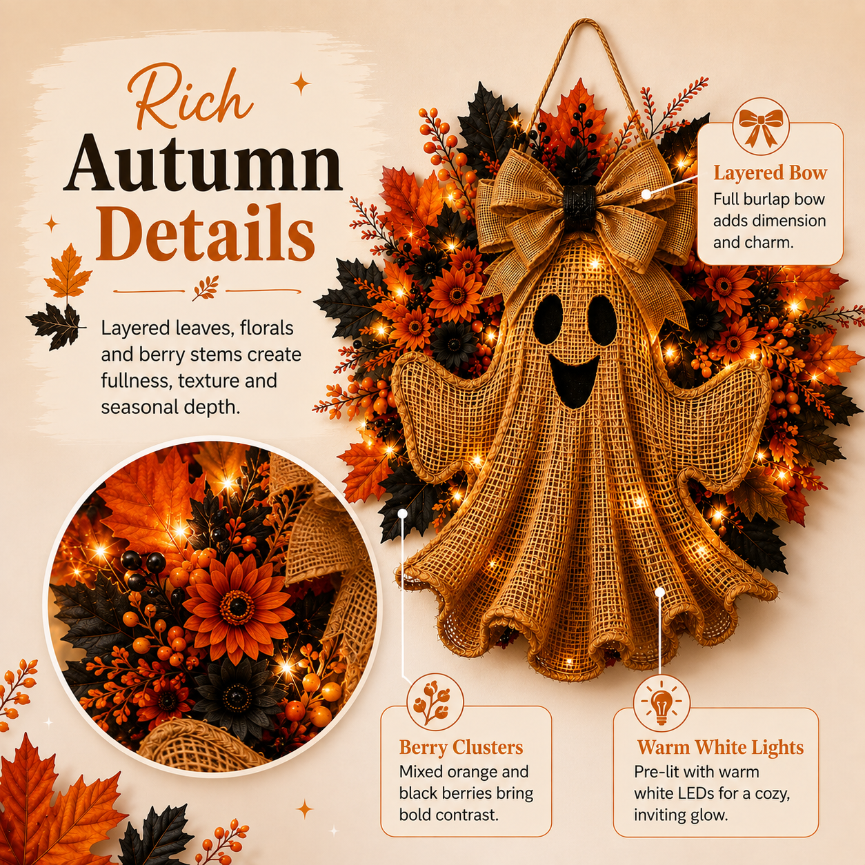 Harvest Glow Ghost Wreath