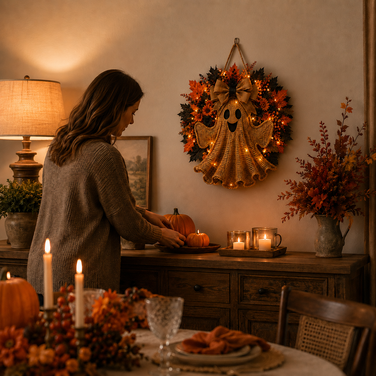Harvest Glow Ghost Wreath