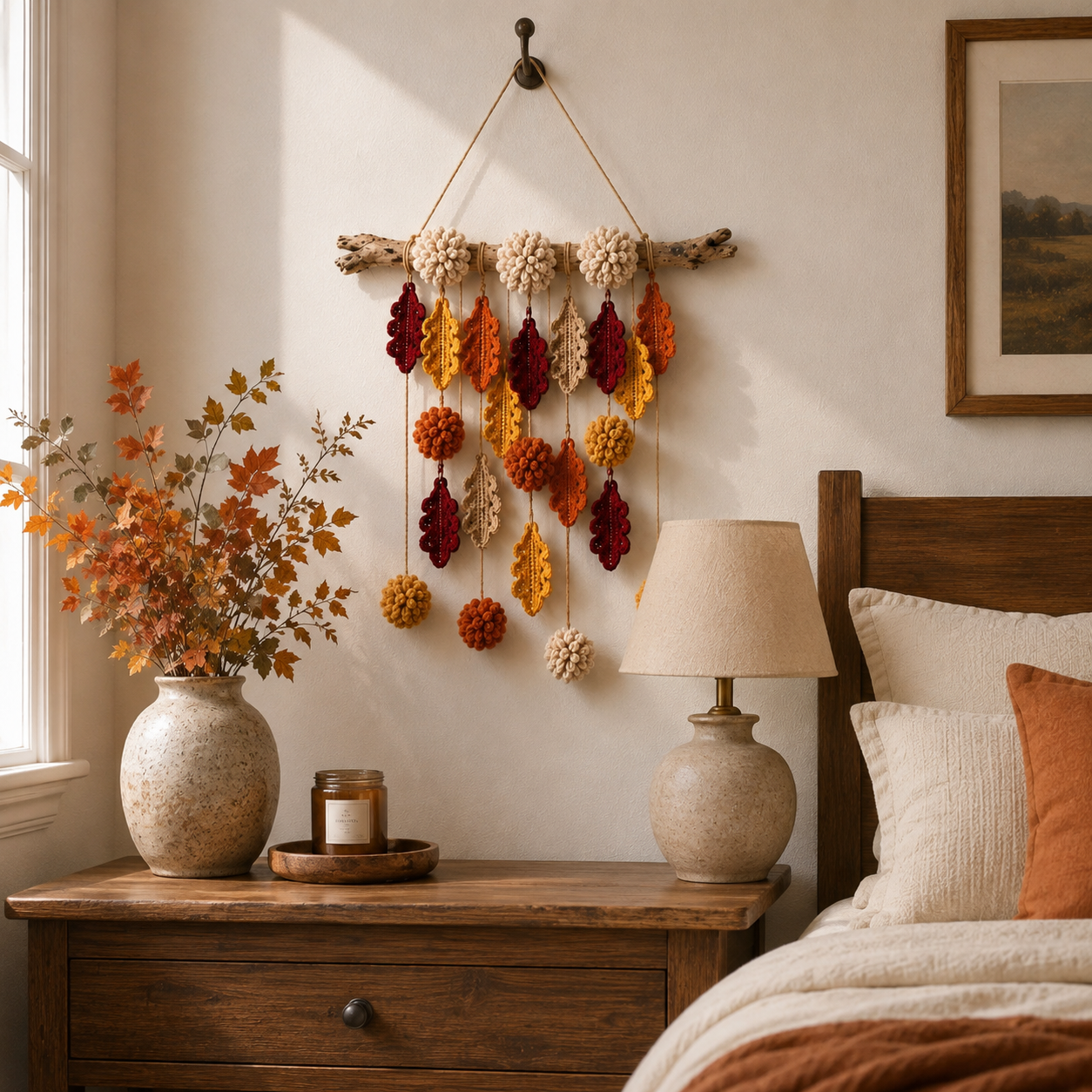 Autumn Whispers Lighted Crochet Leaf Wall Hanging