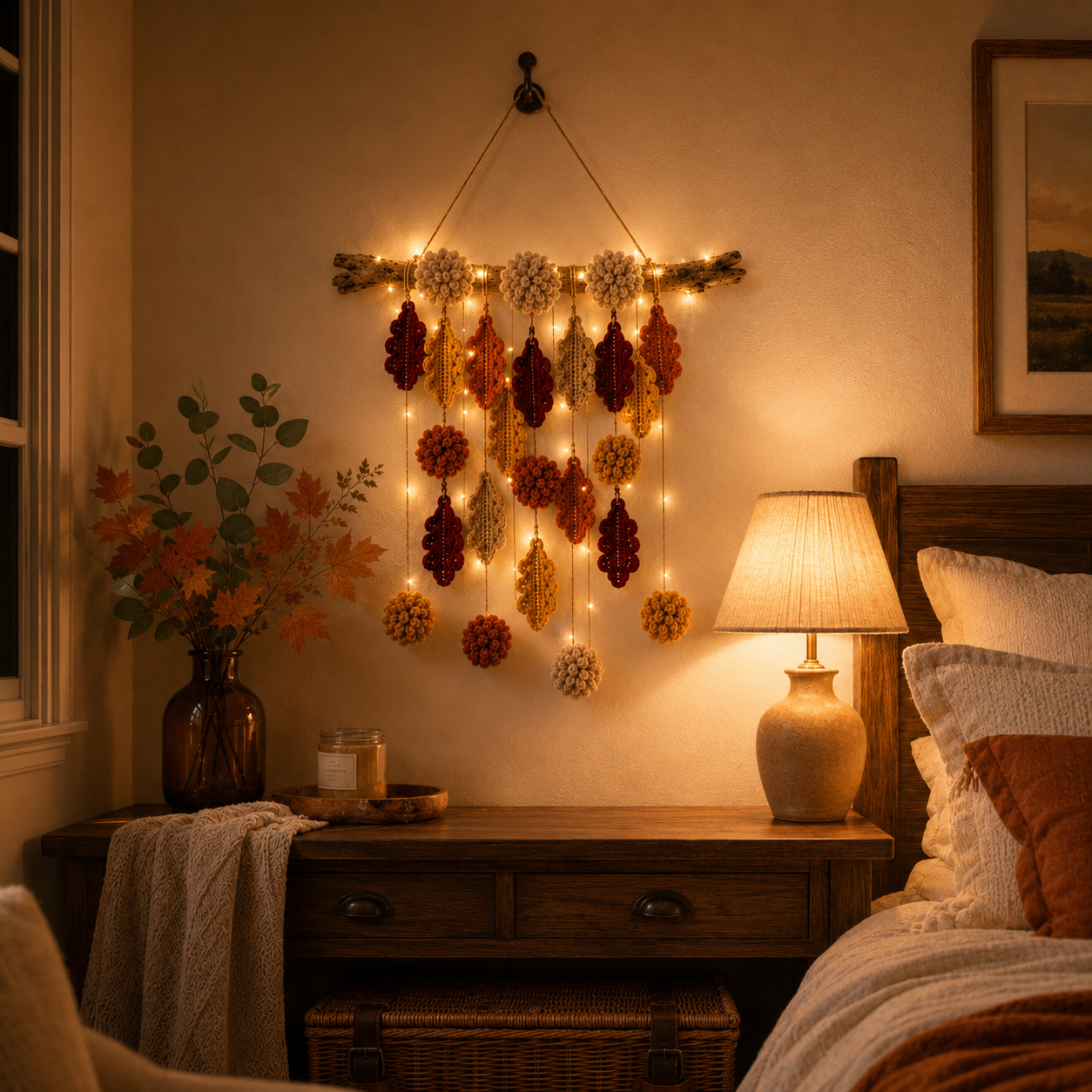 Autumn Whispers Lighted Crochet Leaf Wall Hanging