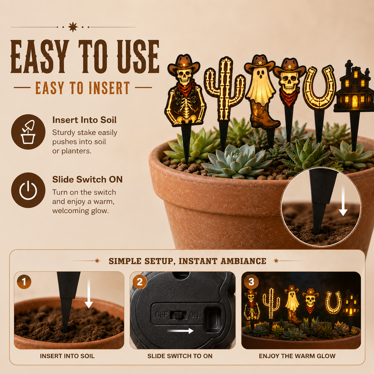 Wild West After Dark™ Light-Up Halloween Garden Stake  Amazon Listing Title