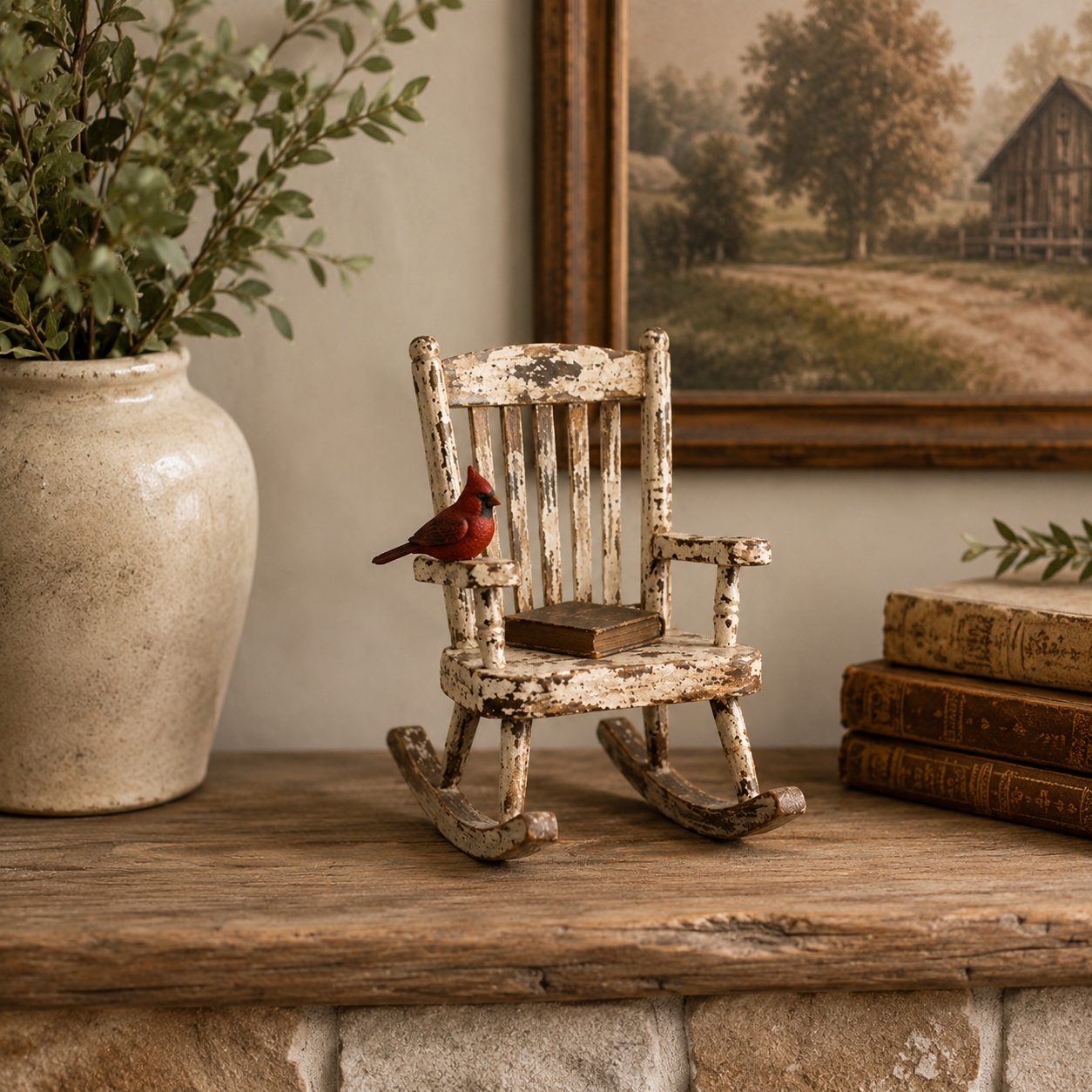 Rustic Cardinal Rocking Chair Decor