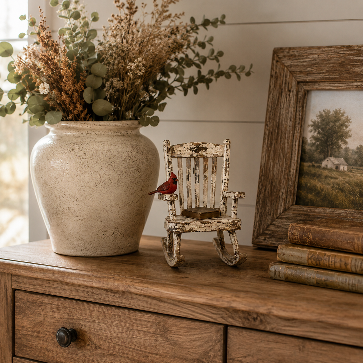 Rustic Cardinal Rocking Chair Decor