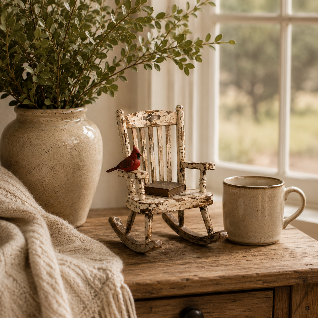 Rustic Cardinal Rocking Chair Decor
