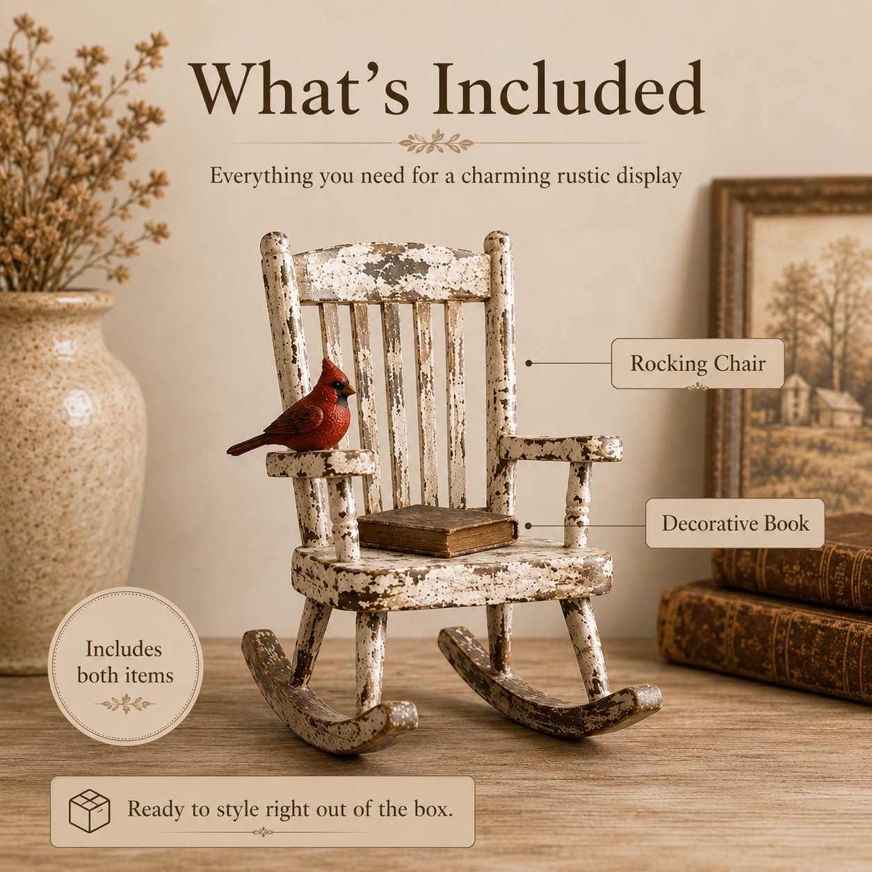 Rustic Cardinal Rocking Chair Decor