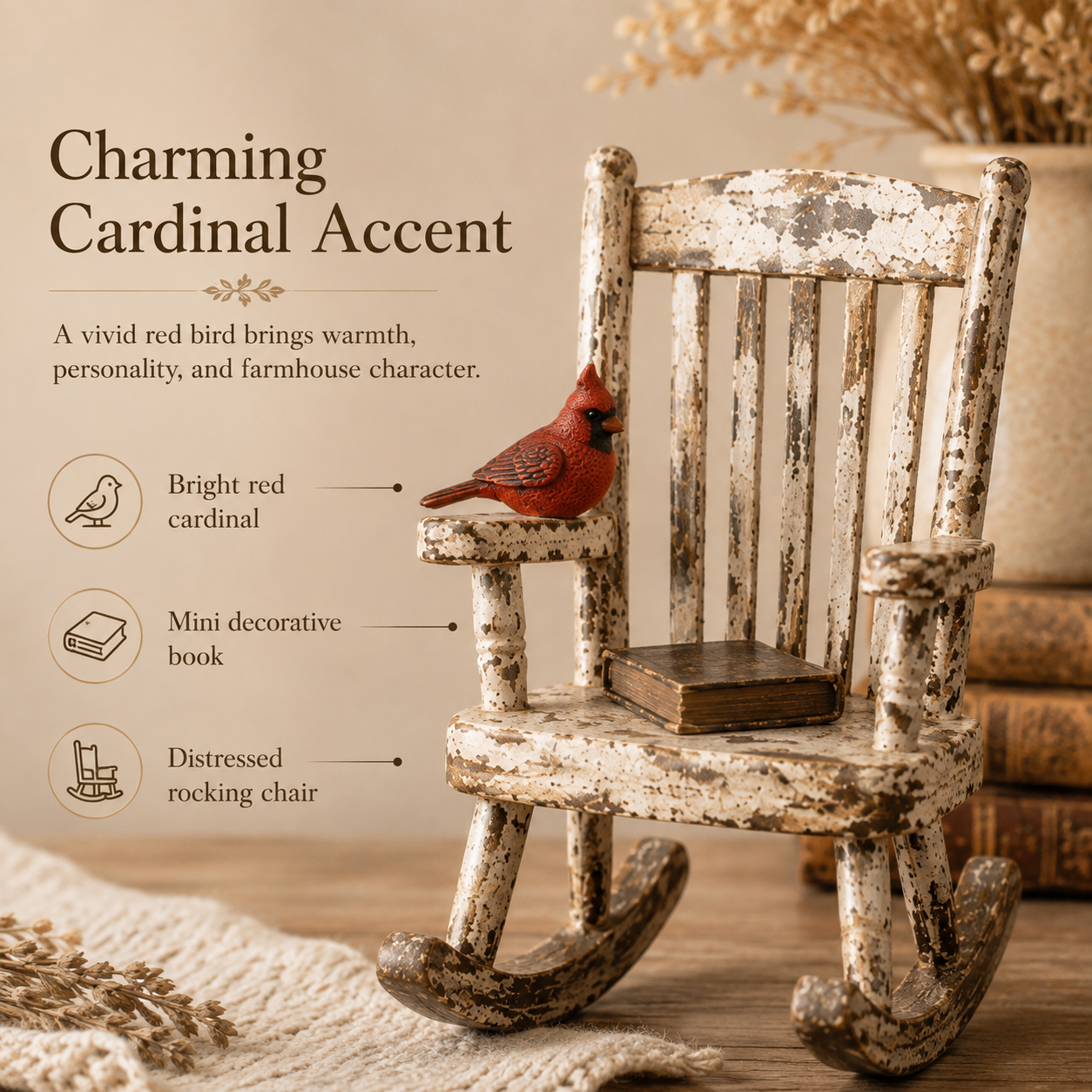 Rustic Cardinal Rocking Chair Decor