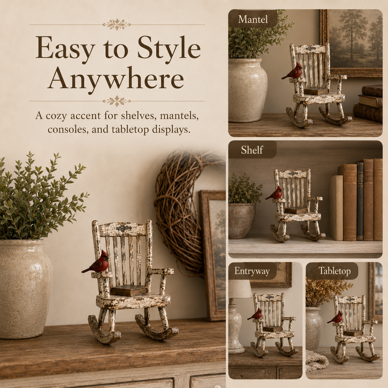 Rustic Cardinal Rocking Chair Decor
