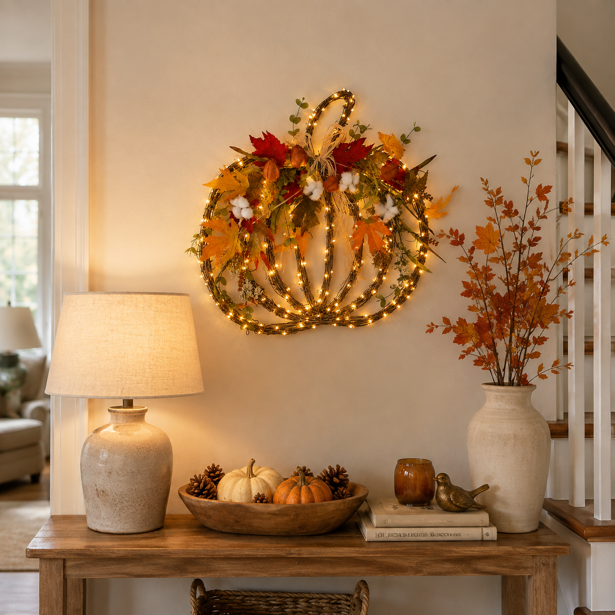 Harvest Glow Lighted Pumpkin Wreath