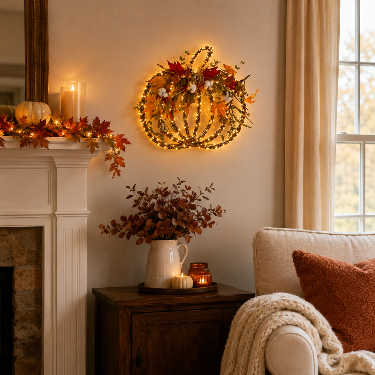Harvest Glow Lighted Pumpkin Wreath