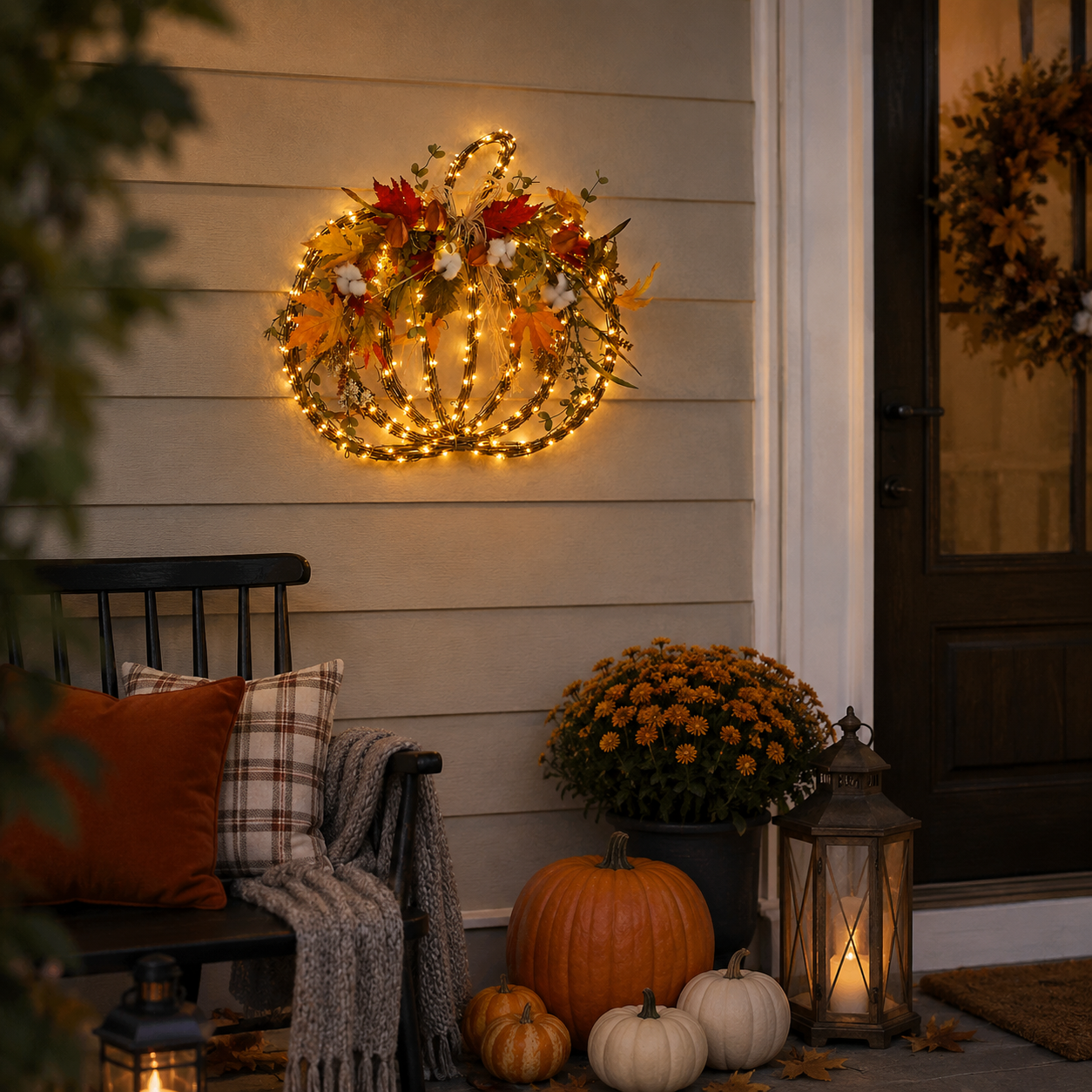Harvest Glow Lighted Pumpkin Wreath