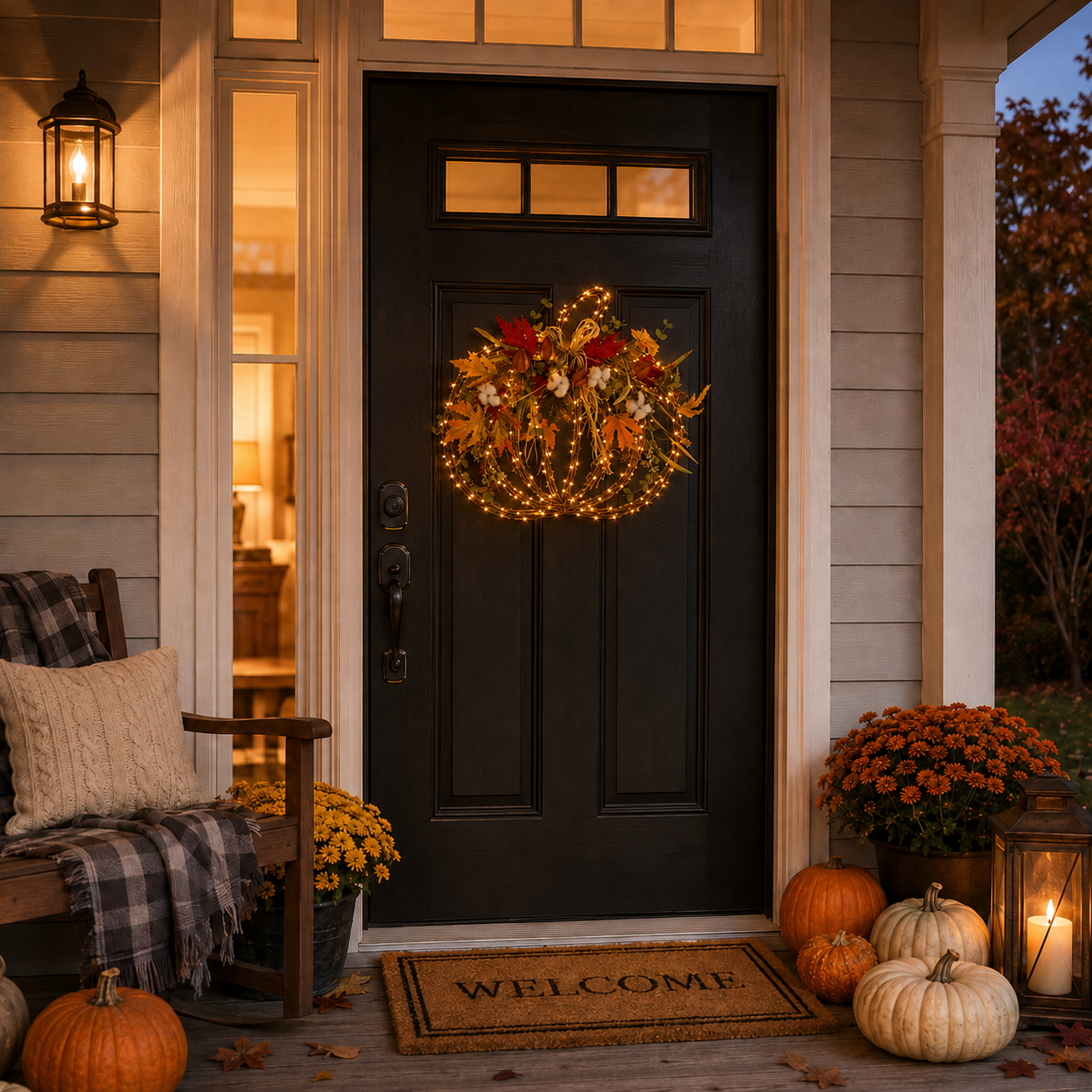 Harvest Glow Lighted Pumpkin Wreath
