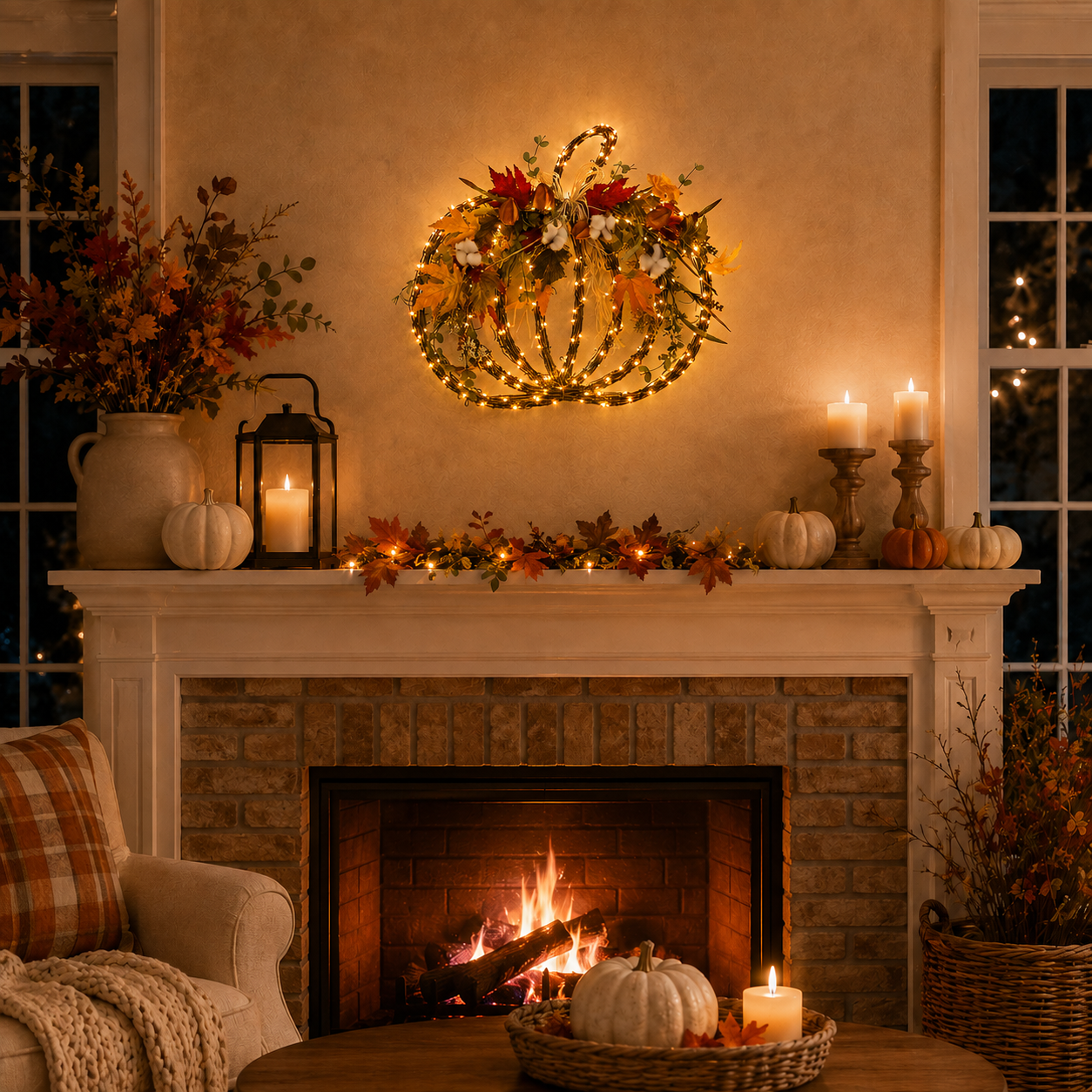Harvest Glow Lighted Pumpkin Wreath