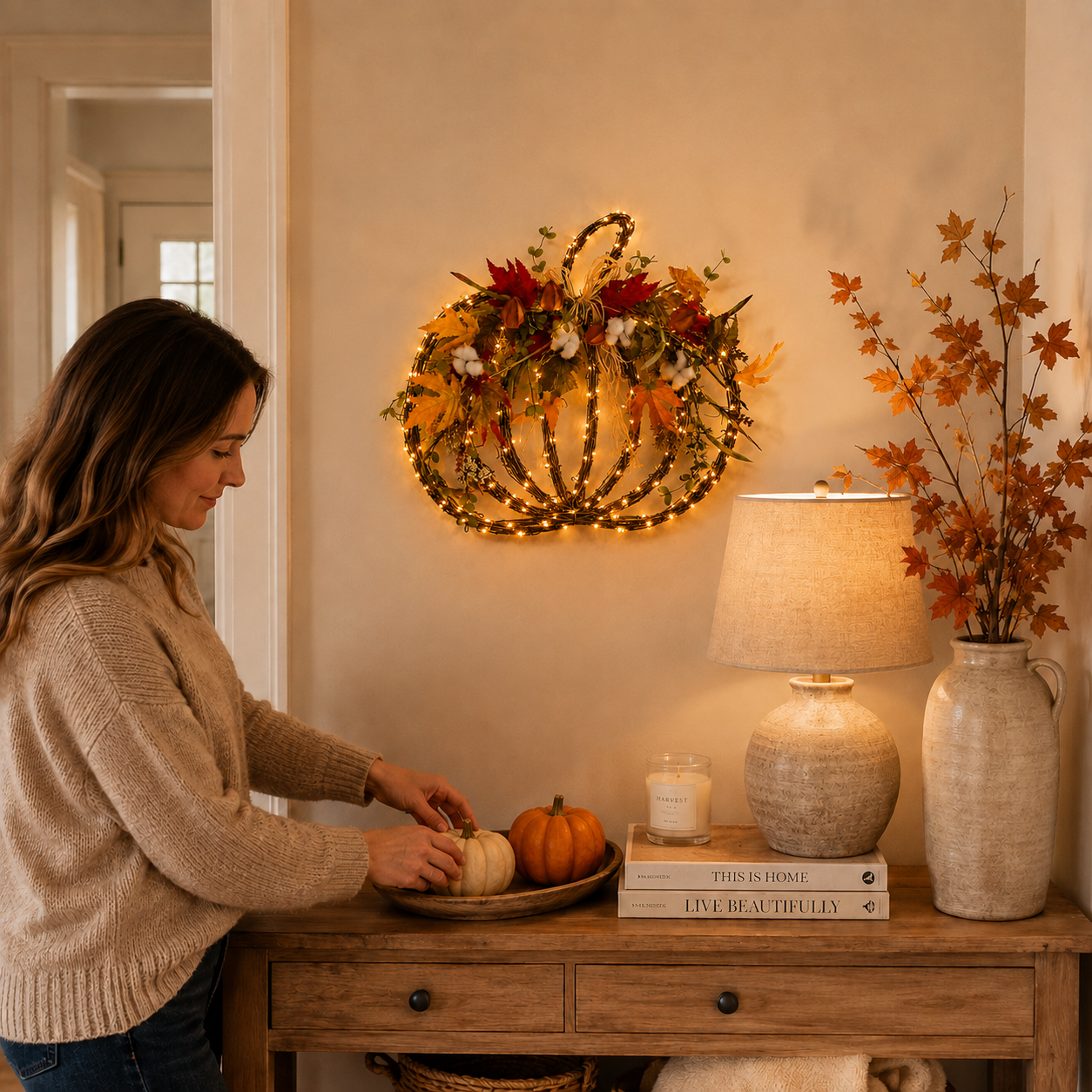 Harvest Glow Lighted Pumpkin Wreath