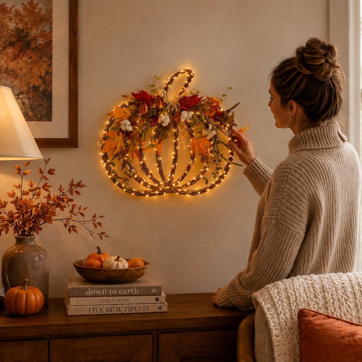 Harvest Glow Lighted Pumpkin Wreath