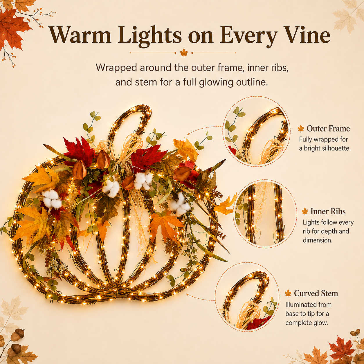 Harvest Glow Lighted Pumpkin Wreath