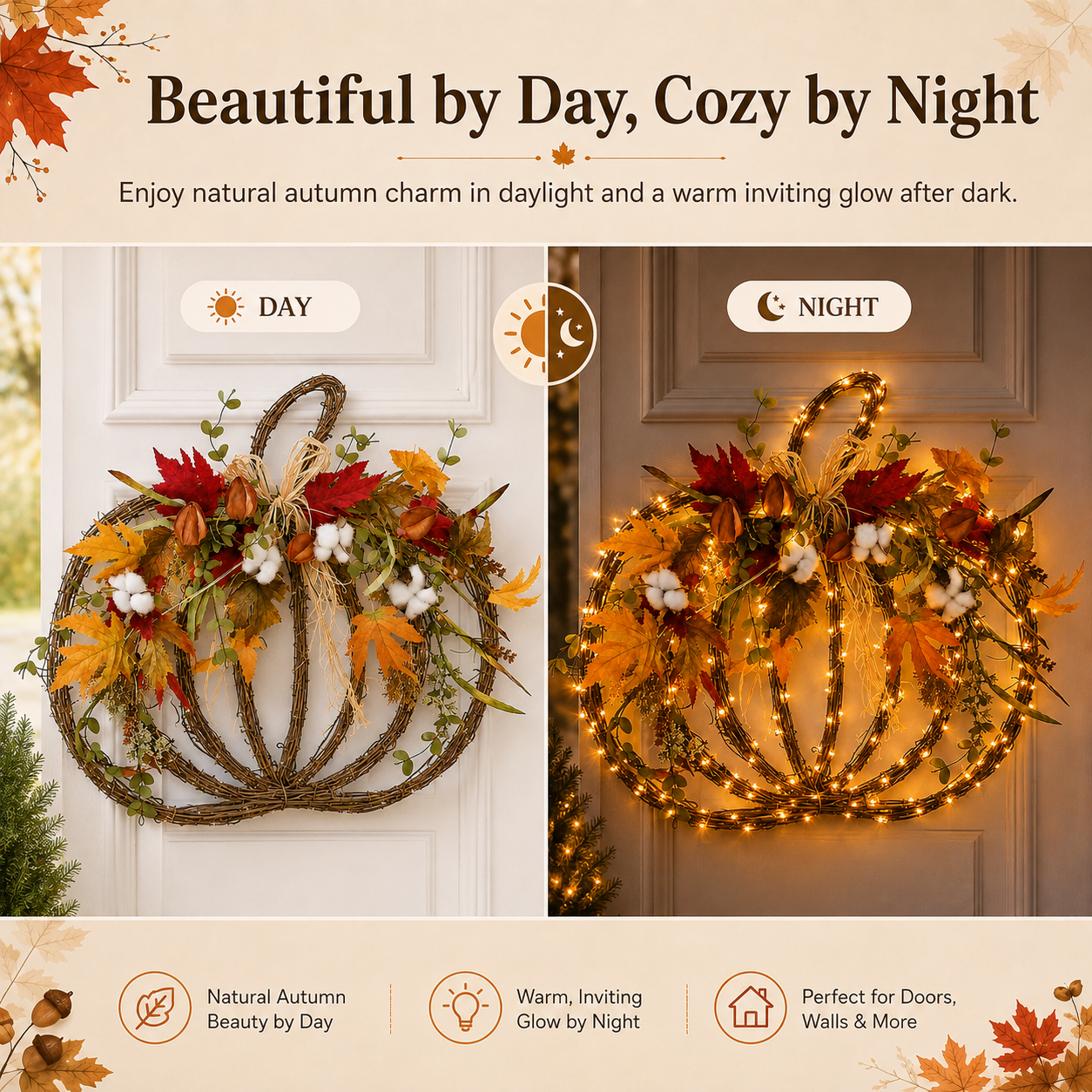 Harvest Glow Lighted Pumpkin Wreath