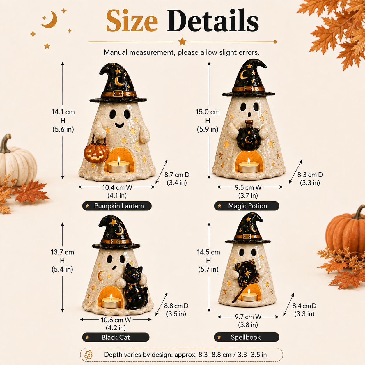 Moonspell Ghost Witch Candle Holders – Set of 4 Halloween Resin Decorations