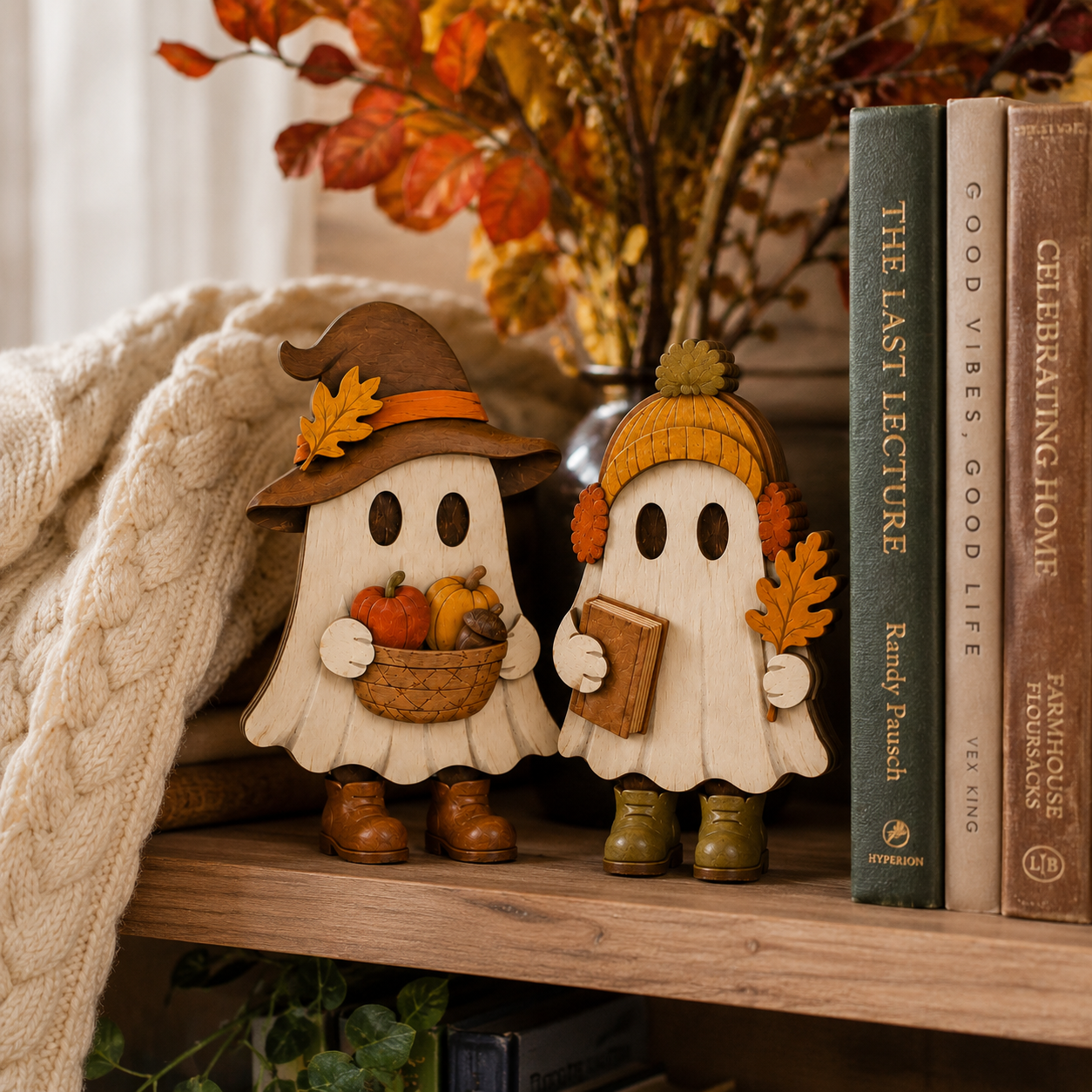 Harvest Hugs Ghost Trio – Wooden Fall Tabletop Decor, Set of 3