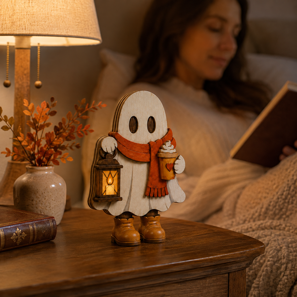 Harvest Hugs Ghost Trio – Wooden Fall Tabletop Decor, Set of 3