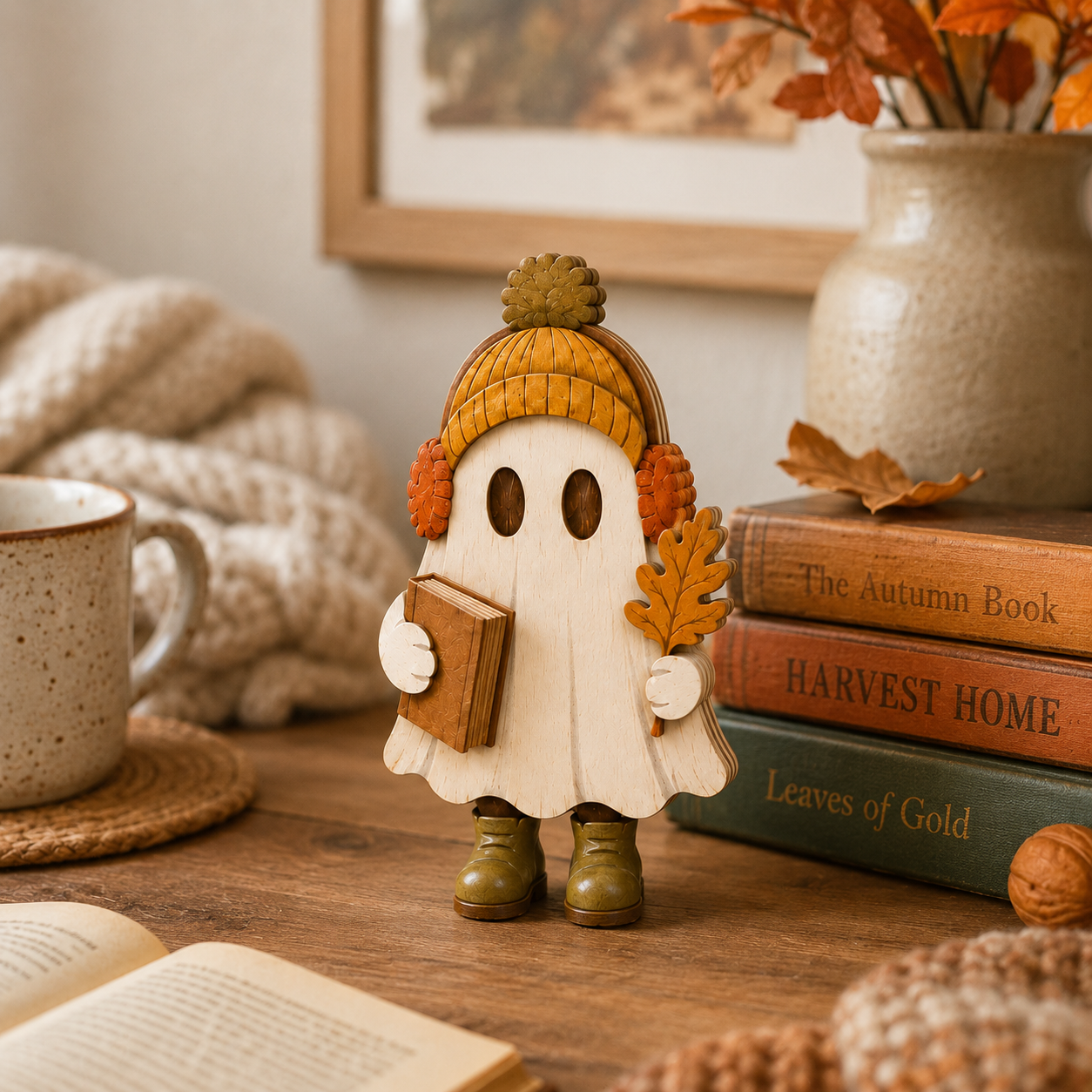 Harvest Hugs Ghost Trio – Wooden Fall Tabletop Decor, Set of 3