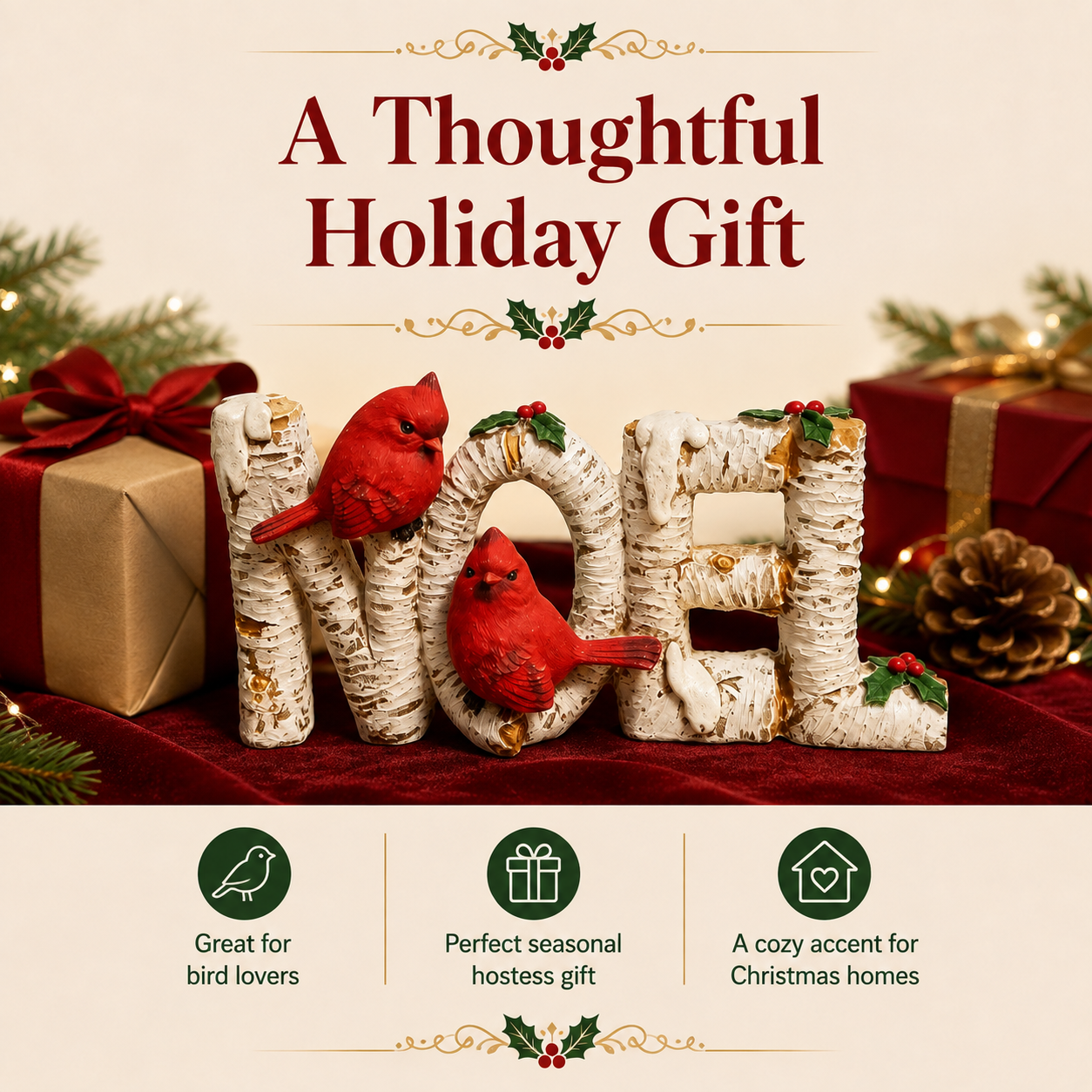 Winter Cardinal Noel Tabletop Decor