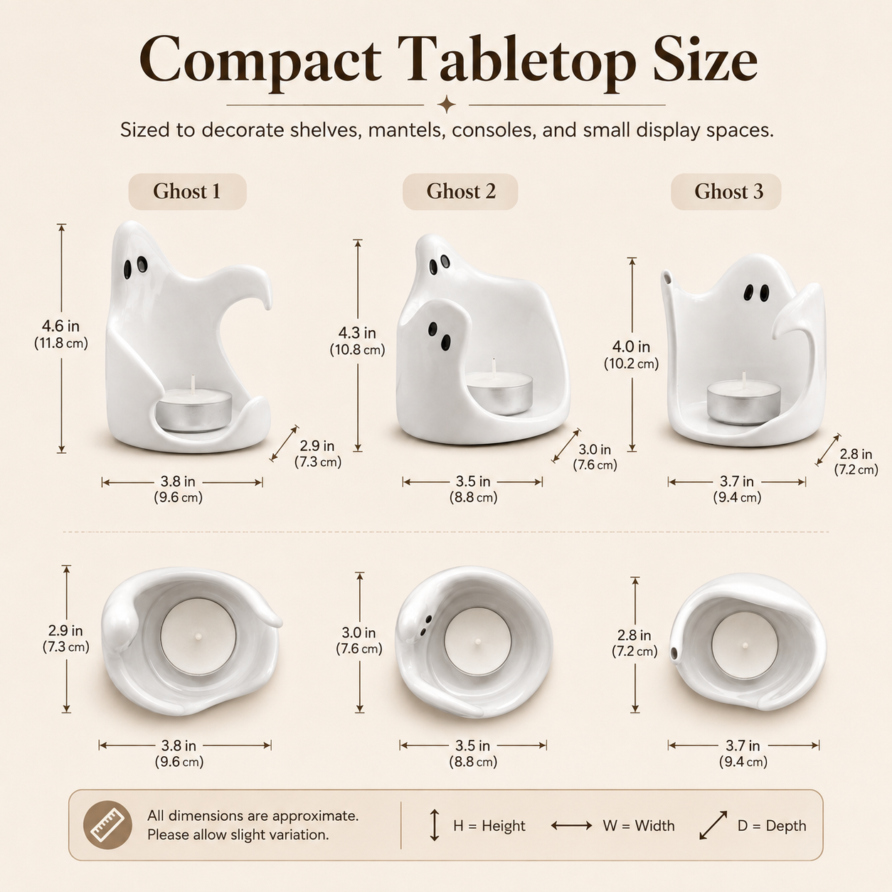 Ghost Glow Ceramic Tealight Holders – Set of 3