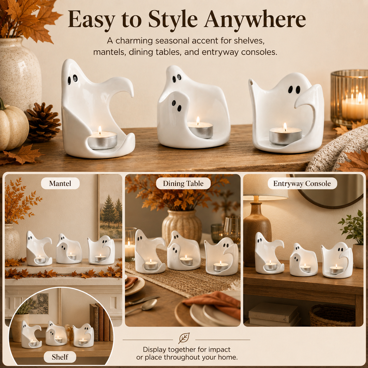 Ghost Glow Ceramic Tealight Holders – Set of 3