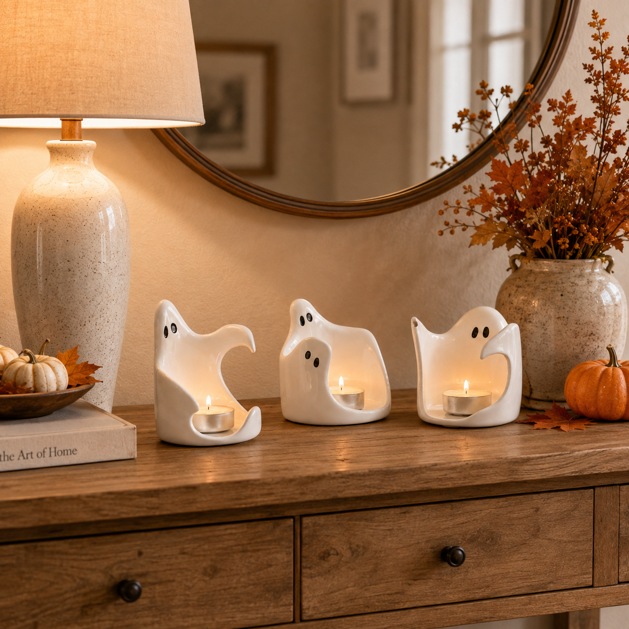 Ghost Glow Ceramic Tealight Holders – Set of 3