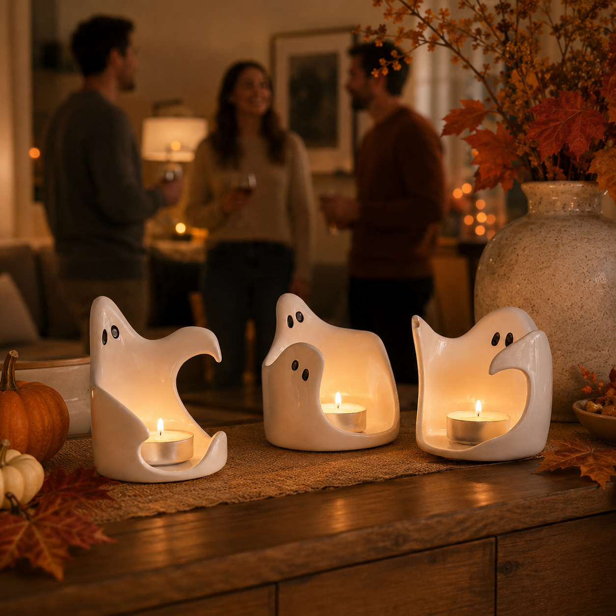 Ghost Glow Ceramic Tealight Holders – Set of 3