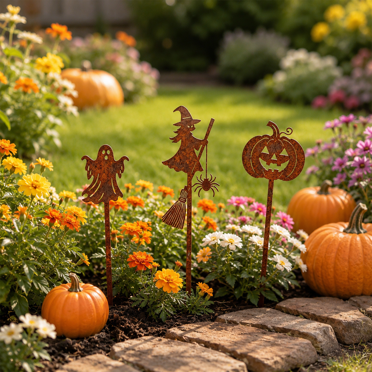 🎃 Halloween Garden Stakes – Ghost, Witch & Pumpkin Yard Decor Set
