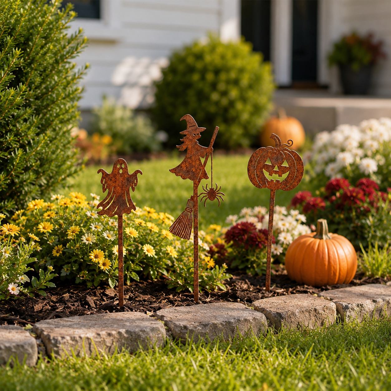 🎃 Halloween Garden Stakes – Ghost, Witch & Pumpkin Yard Decor Set
