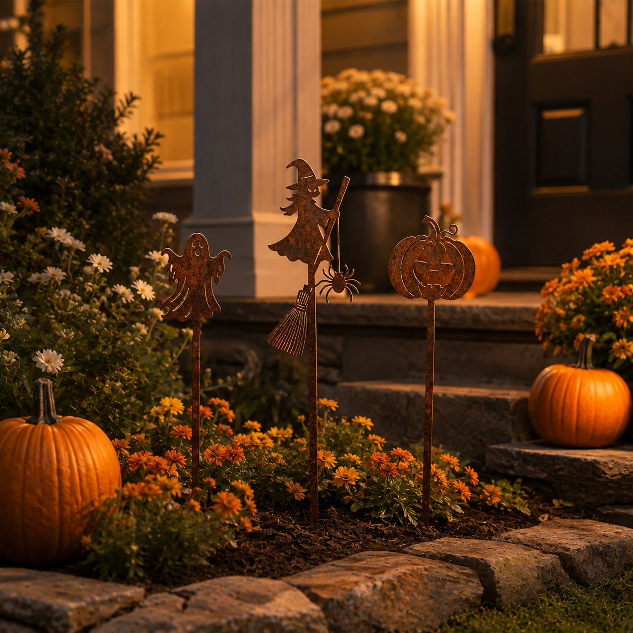🎃 Halloween Garden Stakes – Ghost, Witch & Pumpkin Yard Decor Set