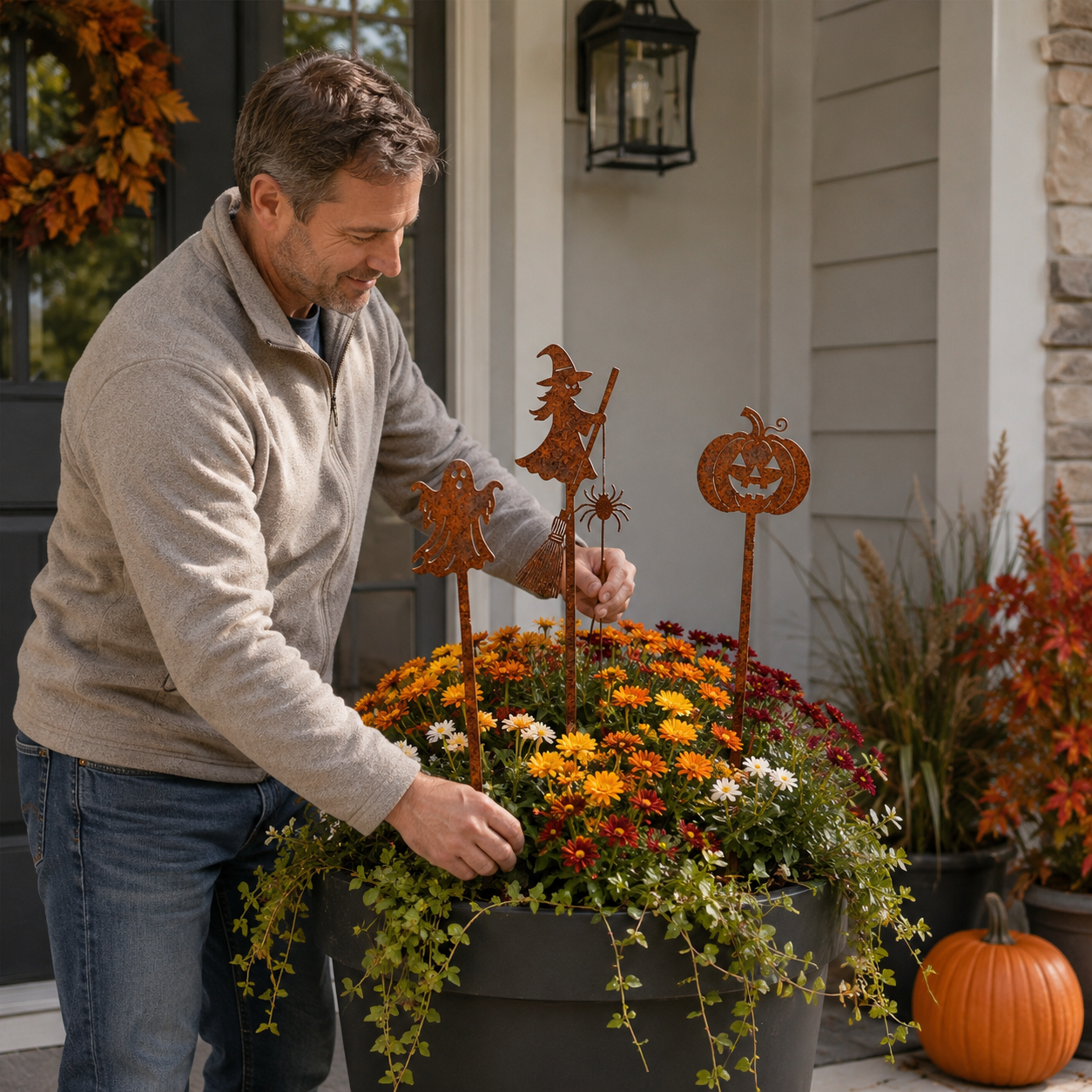 🎃 Halloween Garden Stakes – Ghost, Witch & Pumpkin Yard Decor Set